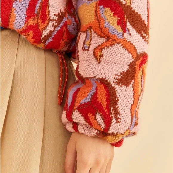 Farm Rio Rose Wild Horses Tricot Reversible Puffer Jacket - Picture 5 of 12